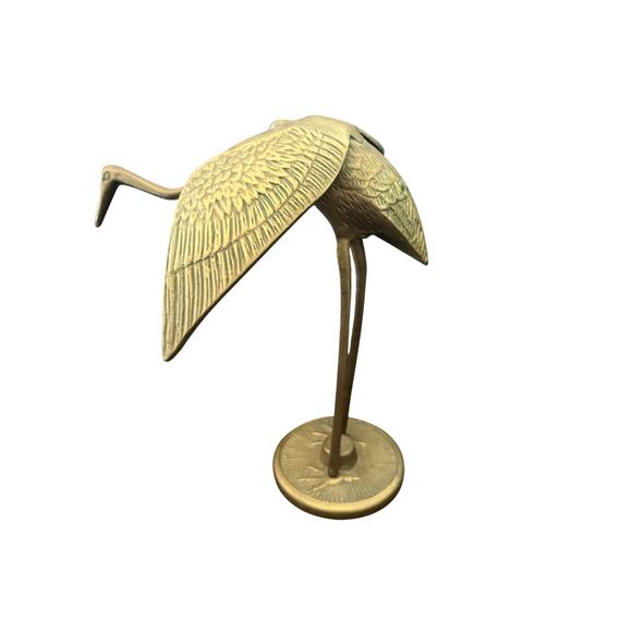 Vintage Brass Mid Century Crane/Egret Heron Statue Figurine 8” - Picture 2 of 5